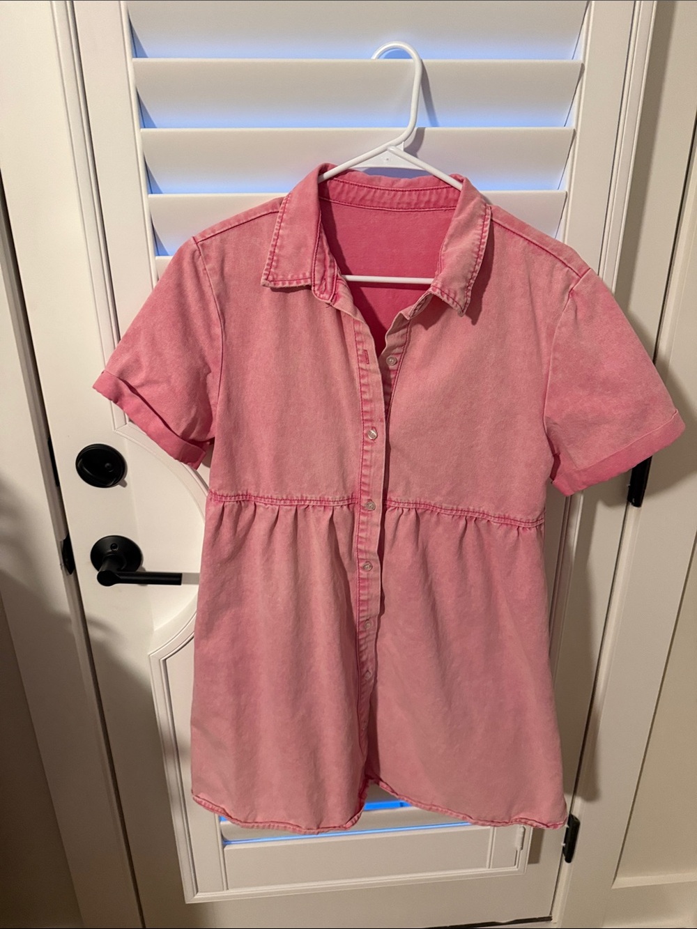 Pink Denim Short Sleeve Mini Dress